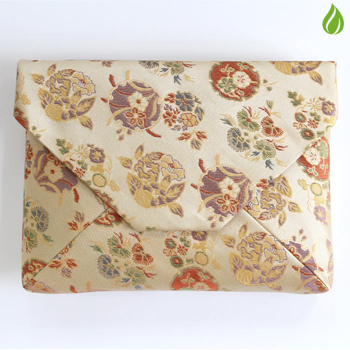 茶道具 名物裂 新ん橋 数寄屋袋 雪輪に草花文 黄 （ゆきわにそうかもん