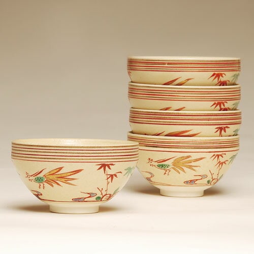 茶道具 桃山窯 林英二造 赤織部 数茶碗 9客 共箱 V 6116C 茶道具 抹茶