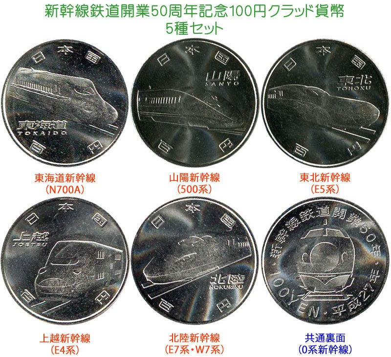 平成27年（2015） 新幹線鉄道開業50周年 100円クラッド貨幣 5種セット