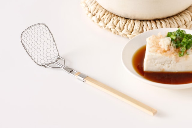 竹柄の湯豆腐スプーン(角/小/ステンレス製)(約)網部分4.5×4cm・柄の長