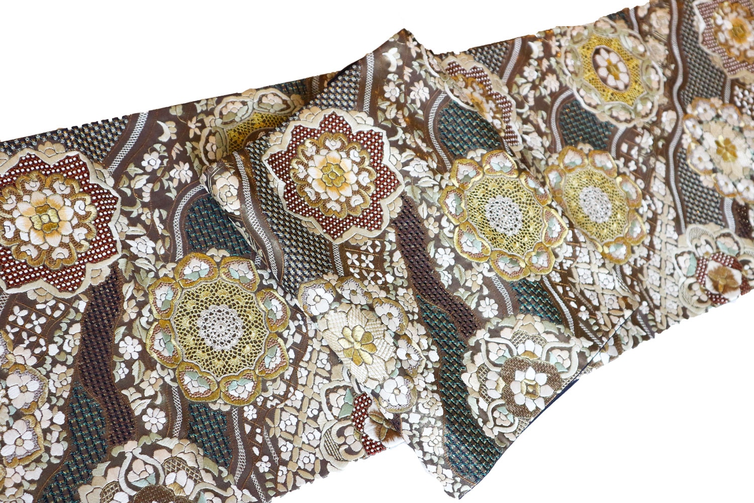 最高級袋帯「蘇州汕頭相楽刺繍 道長に華紋」 | 販売着物商品,袋帯,礼装