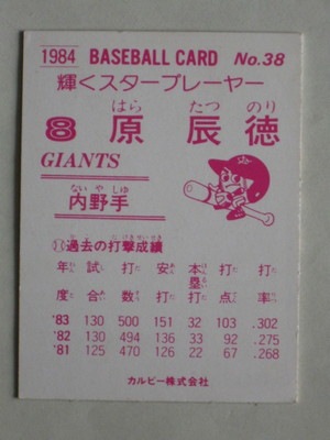 84038 カルビープロ野球カード 1984年 No.38 巨人 原辰徳 並品