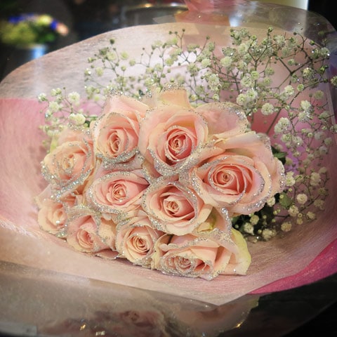キラキラピンクローズ 10本の花束 | バラ・生花,ピンクローズ,花束