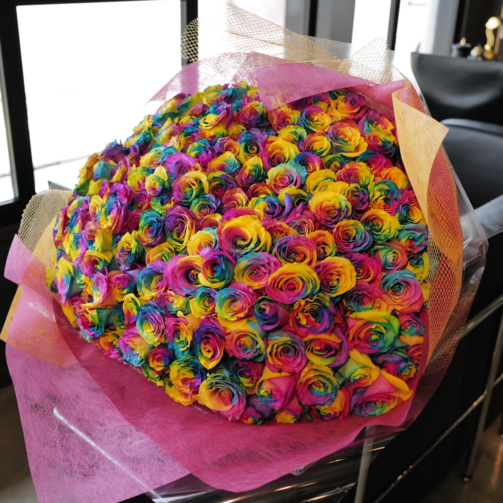 レインボーローズ200本の花束 | バラ・生花,レインボーローズ,花束