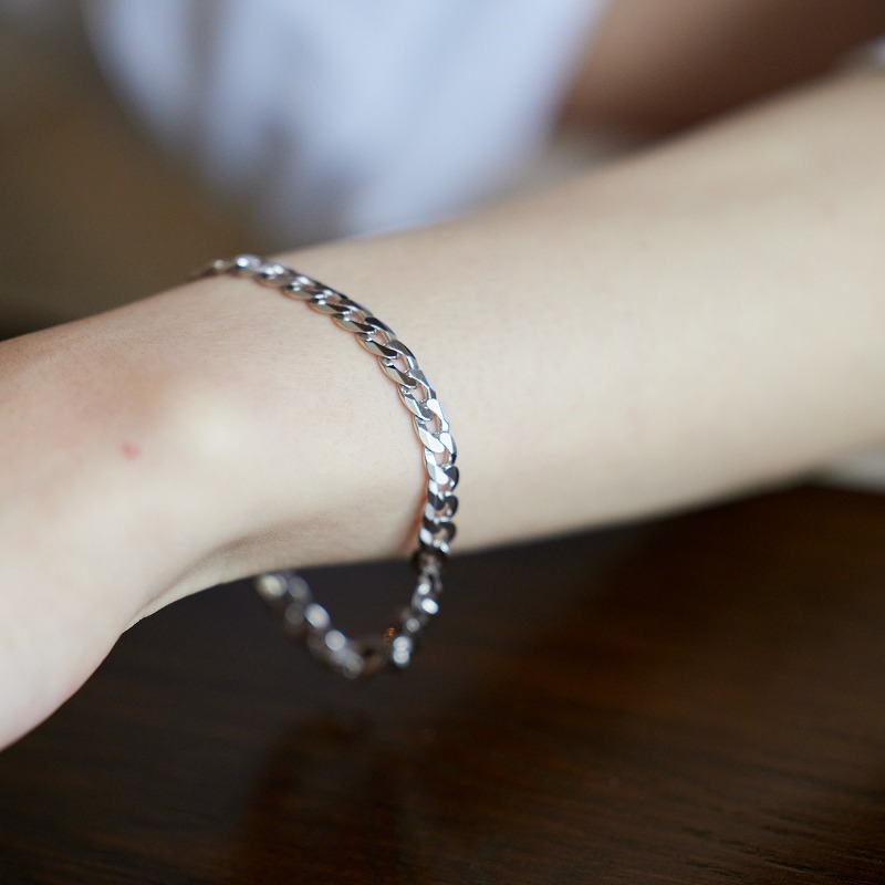 チェーンブレスレット 約17cm 5.6mm シルバー925 ロジウムコーティング