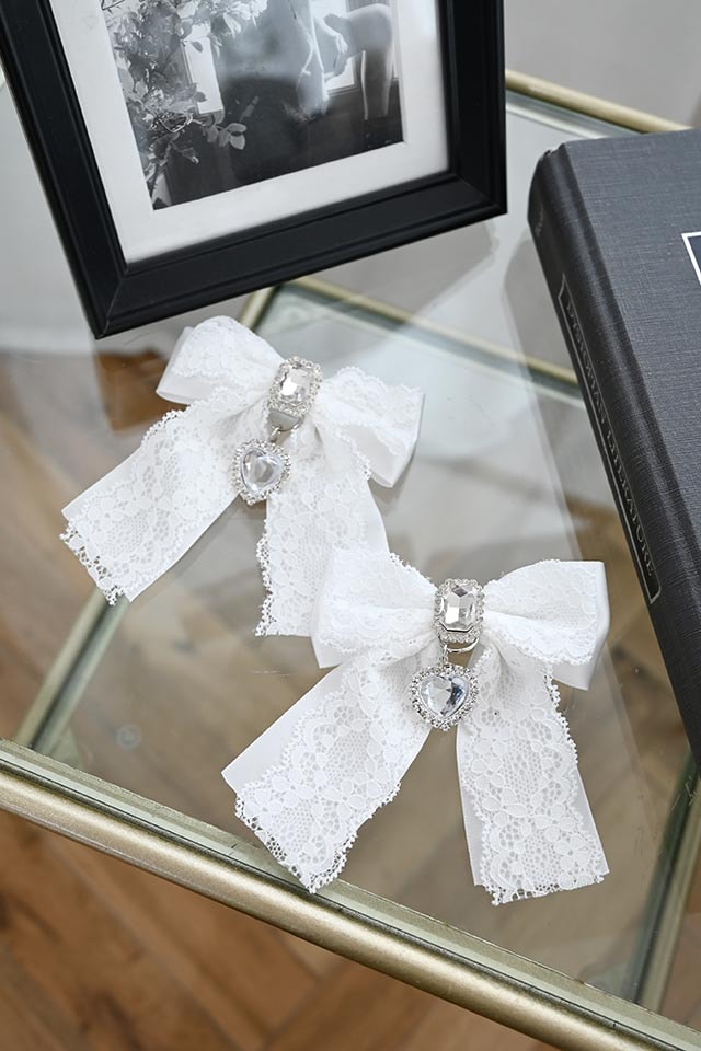 Princess Melody】ダブルビジューりぼんクリップ 2個SET - ホワイト