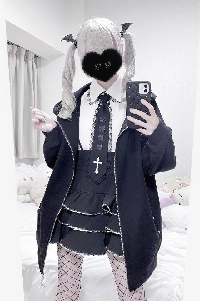 MA*RS】スタッズ付きクロス刺繍ビックパーカー - ブラック size-F