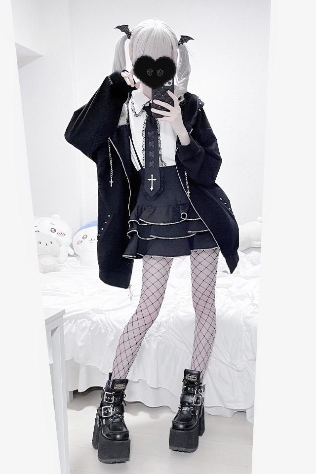 MA*RS】スタッズ付きクロス刺繍ビックパーカー - ブラック size-F