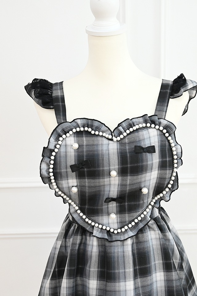 Princess Melody】チェックパールハートエプロンジャンスカ - ブラック