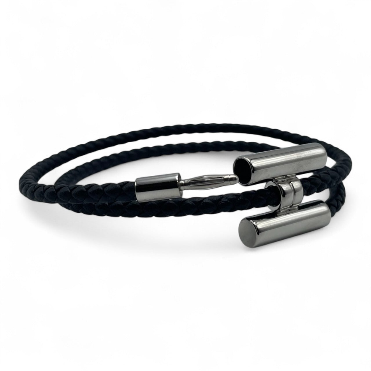 エルメス レザーブレスレット トゥルニ トレッセ T5(18.5cm) シルバー