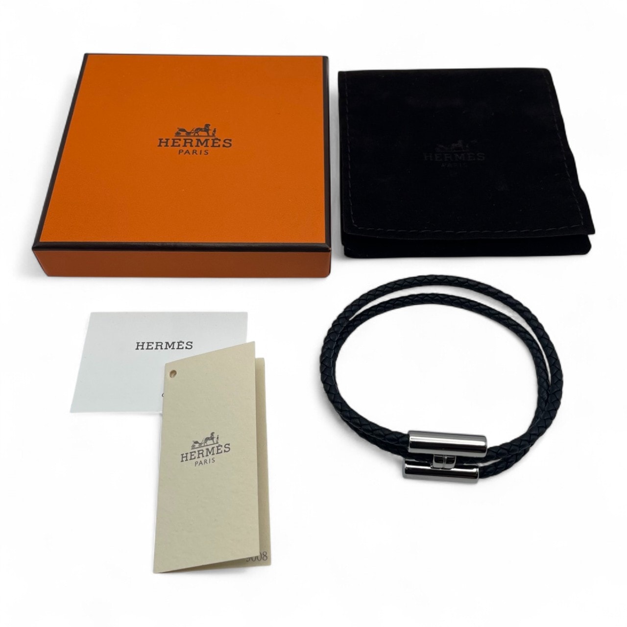 エルメス レザーブレスレット トゥルニ トレッセ T5(18.5cm) シルバー