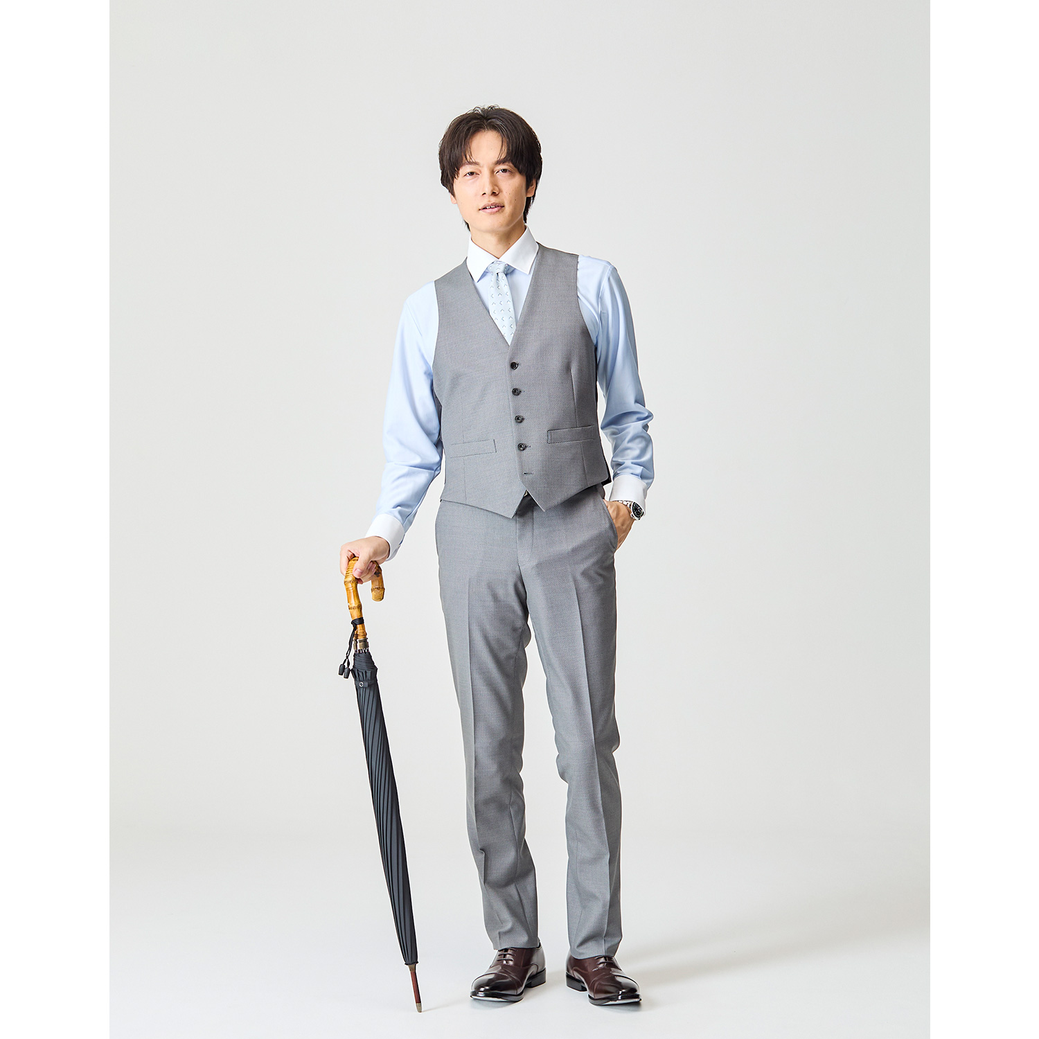 メンズ雨傘】トラッド-16-ロング-カーボン-レイブンブラック｜トンボ