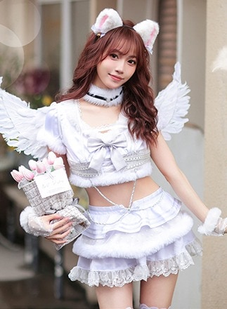 即日発送】猫耳天使コスチューム《ハロウィンコスプレ8点セット