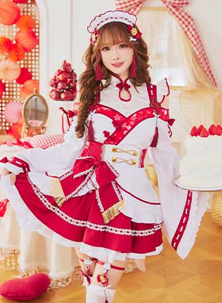 即日発送】ブルームルージュ巫女メイド《オリジナルコスプレ6点セット