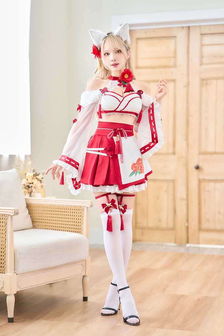 即日発送】カメリアシアー狐巫女《オリジナルコスプレ9点セット