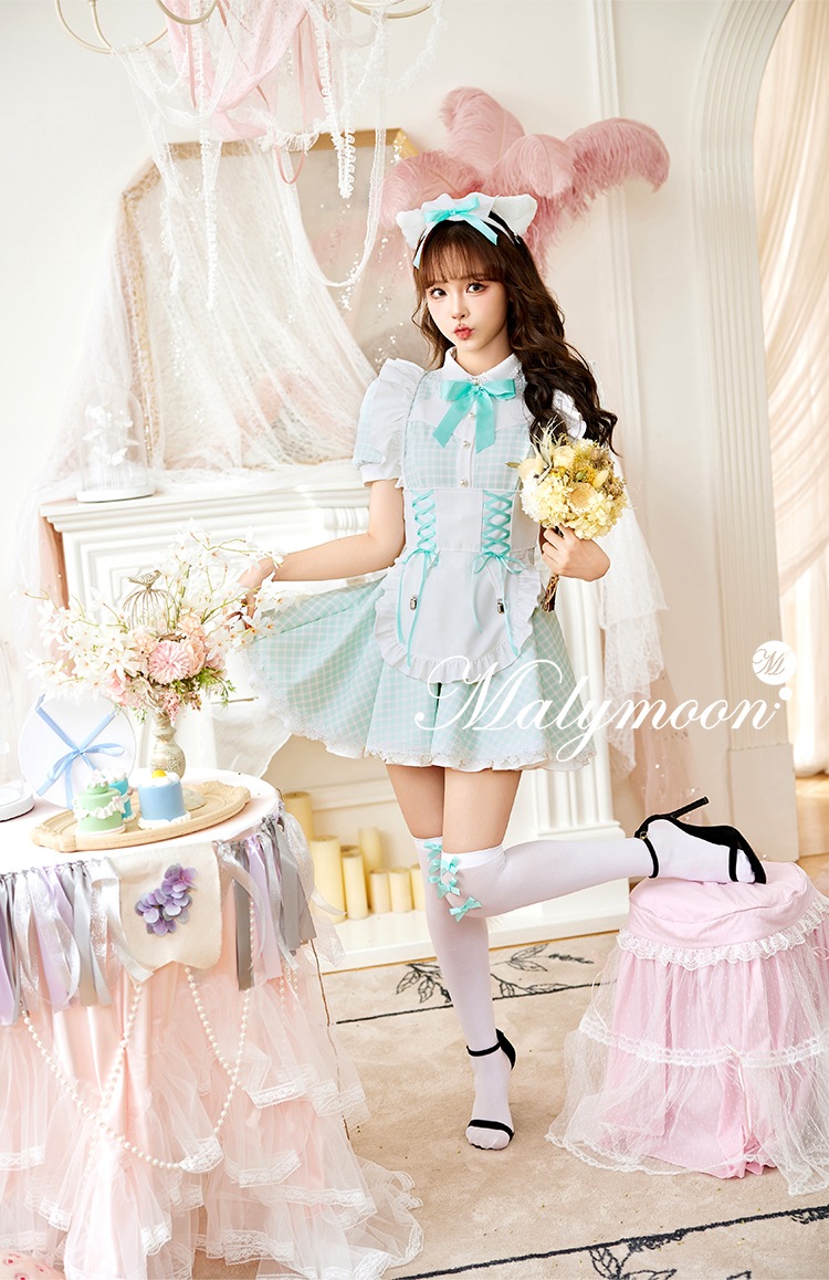 即日発送】チェックキャットメイド《オリジナルコスプレ8点セット