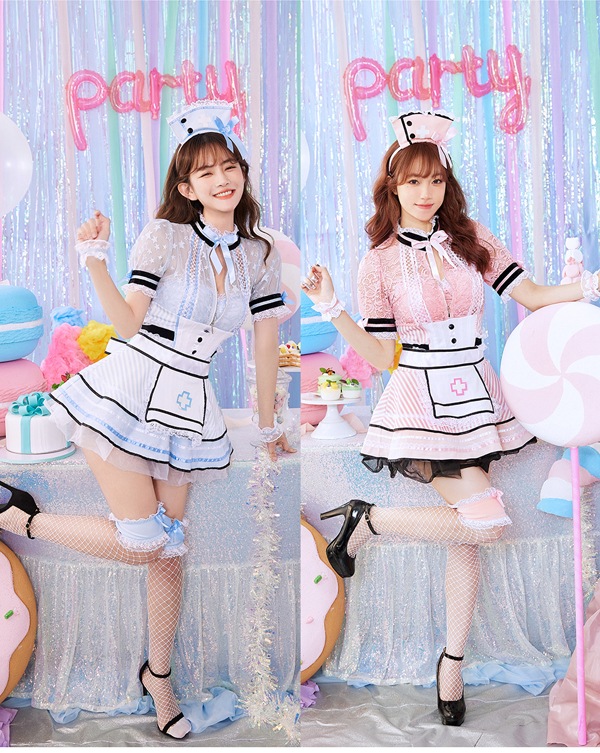 即日発送】ジッパーナースメイド2カラー《ハロウィンコスプレ7点セット