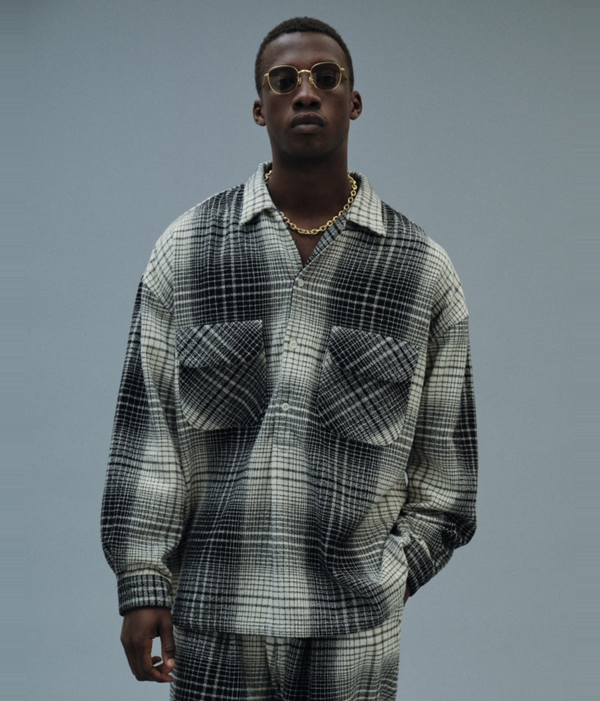 Ombre Check Open Collar Pullover L/S Shirt｜COOTIE PRODUCTIONS
