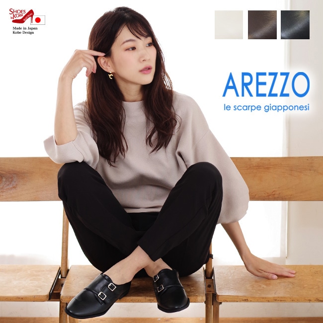 AREZZO】ダブルモンク ストラップ レディース ローヒール マニッシュ