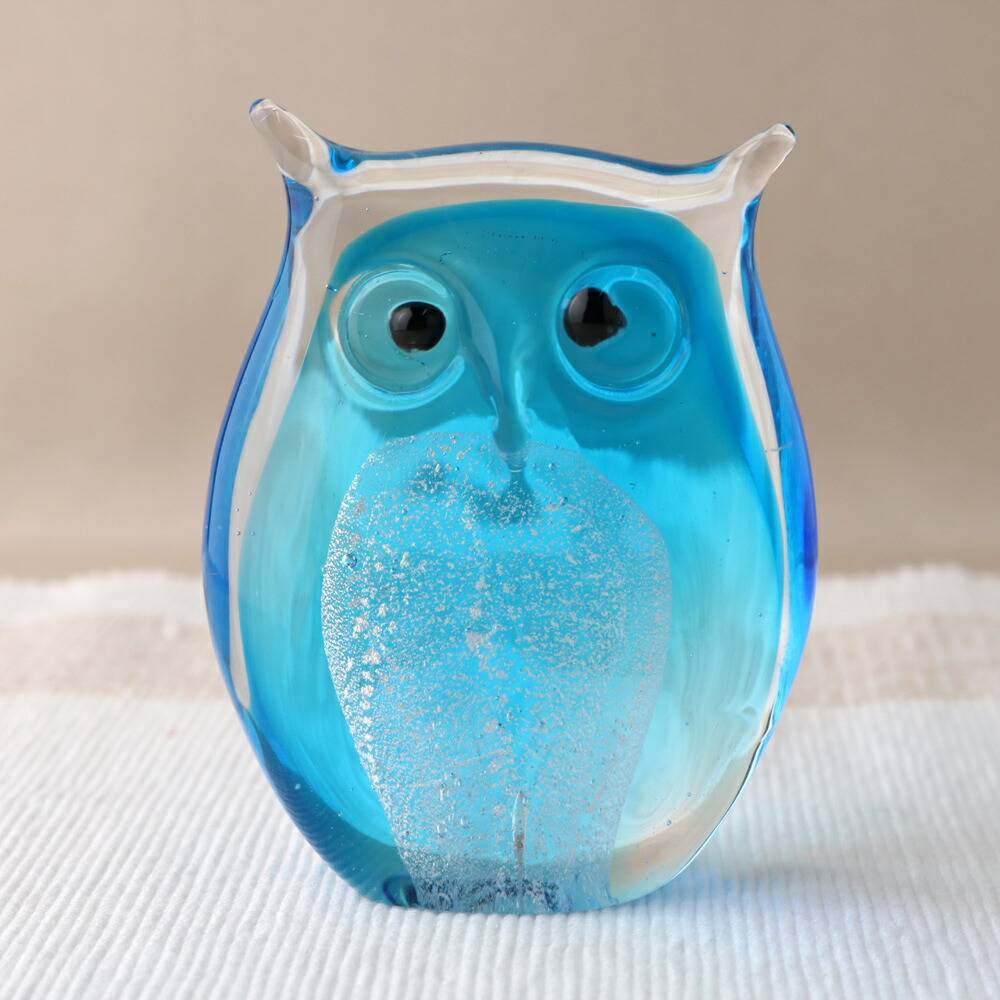 食洗機対応 手づくり ガラスオブジェ ふくろう ブルー QD-186 | 和雑貨