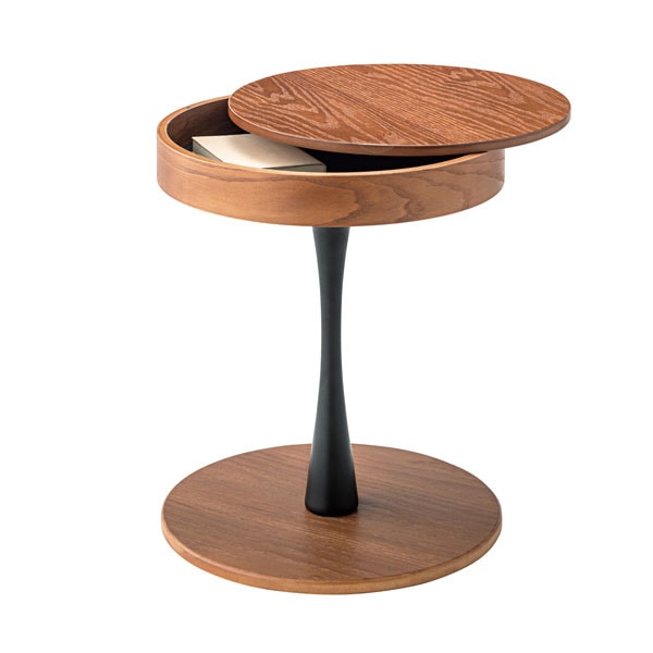 ミッドセンチュリーな雰囲気のサイドテーブル | ブラウン色×黒脚