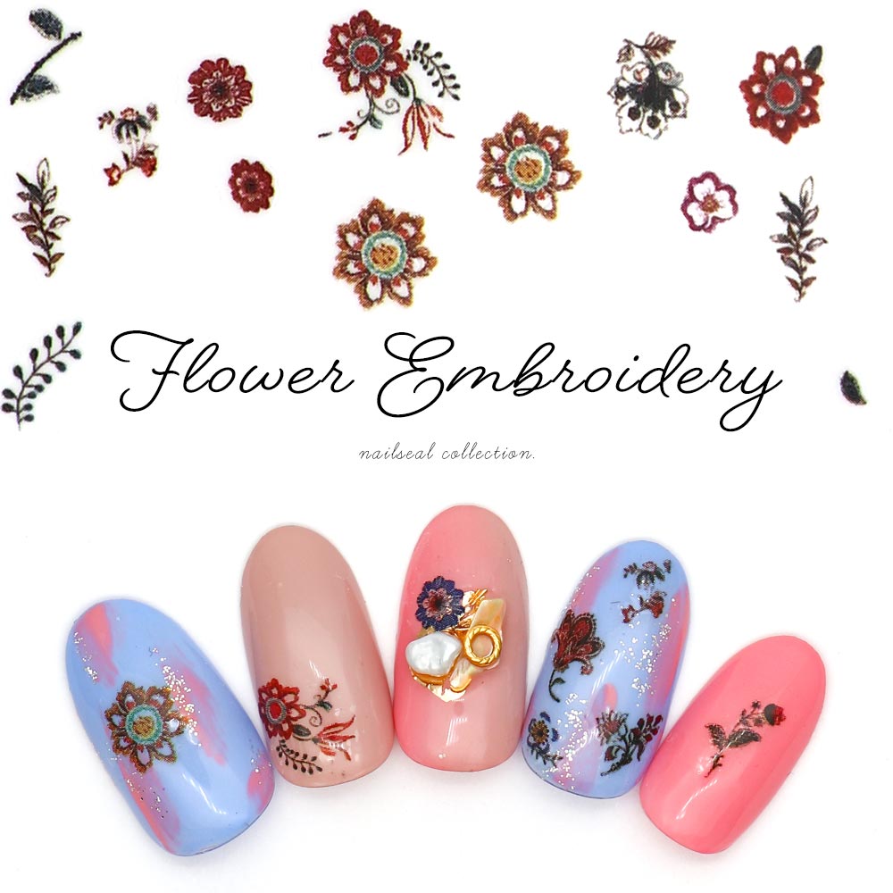 ネコポス送料無料】ネイルシール フラワーエンブロイダリーシール[949
