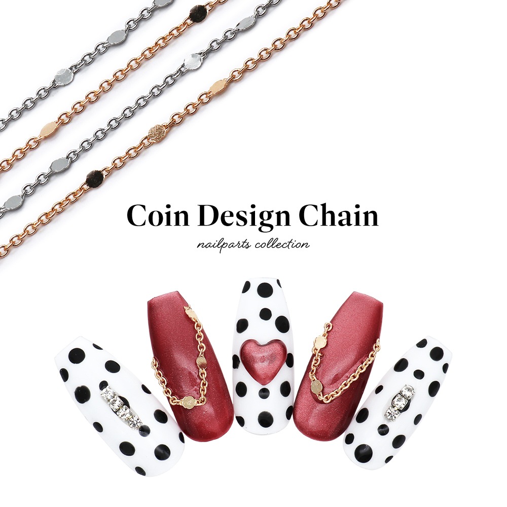 ネコポス送料無料】ネイルパーツ コインデザインチェーン 全2色