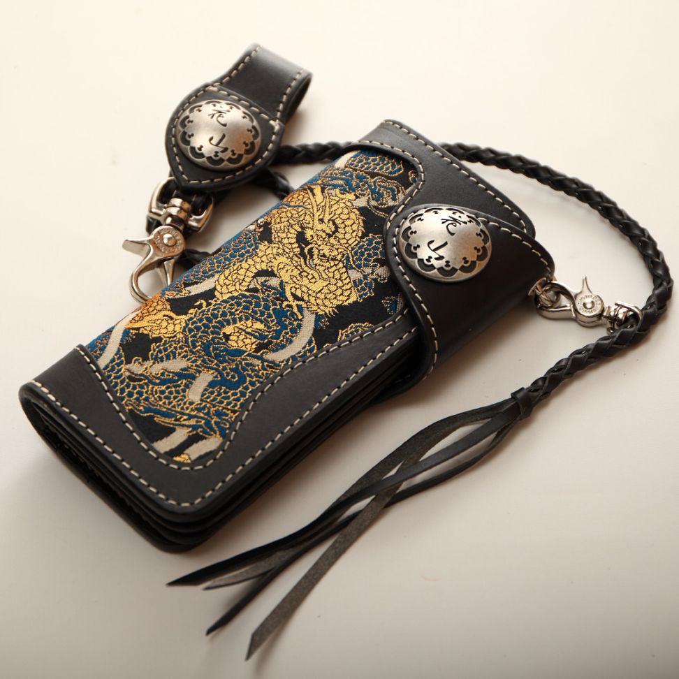 バイク 花山レザーウォレット[W-9AK-龍-BK] 花山,ウォレット デグナー