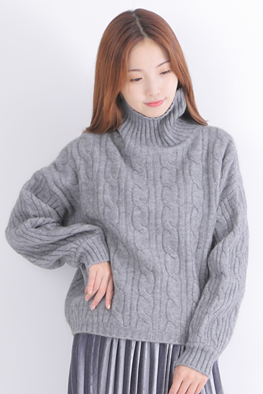 ケーブルニット風]タートルネックセーター | きれいめかわいいSサイズ