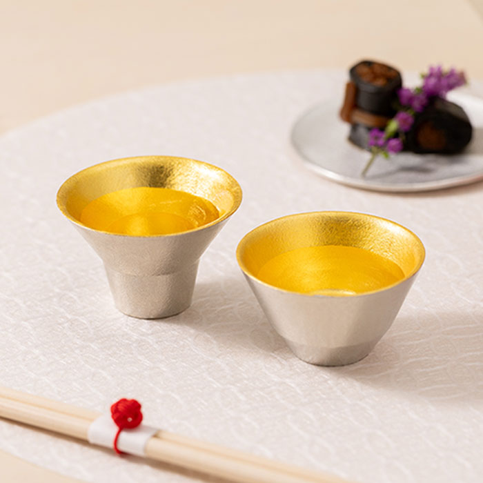 盃 - 喜器（きき）- 1 ・2 - 金箔セット｜錫製雑貨・酒器の通販は能作