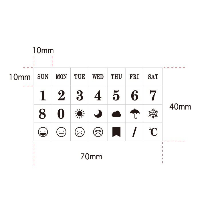 プチ文字スタンプセット 大・曜日/数字/絵文字 こどものかお