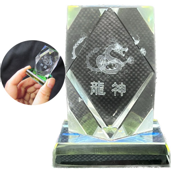 龍 レーザー彫り クリスタル置物 スクエアカットミニ 置き物｜チャイナ