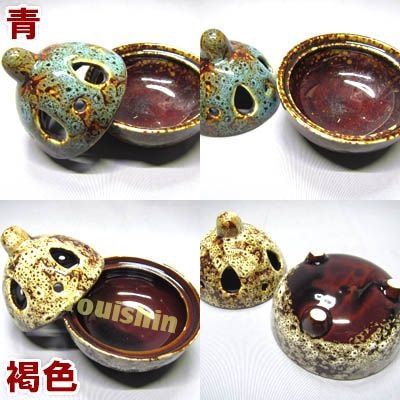 陶器 透かし蓋付き ミニ香炉 まだら焼き |開運,風水,グッズ,癒し