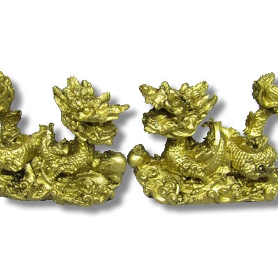 金色 樹脂龍置物小 ペアセット T-8018｜双龍,対龍,ドラゴン,辰年,竜