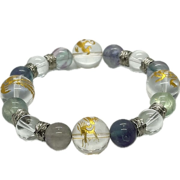 風水四神獣ブレスレット水晶(金彫り)アベンチュリン ネコポス便なら