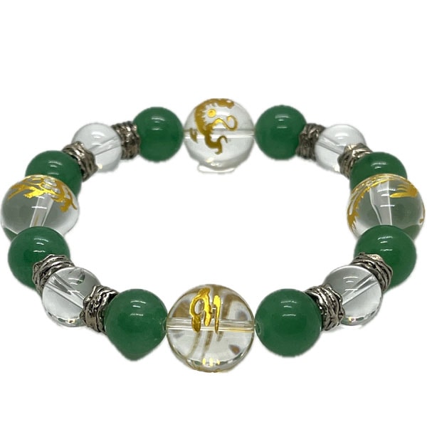 風水四神獣ブレスレット水晶(金彫り)アベンチュリン ネコポス便なら