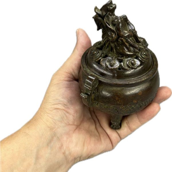 銅製龍頭香炉 大【Y4-7】【送料無料】（沖縄700円）｜ ドラゴン,竜,龍