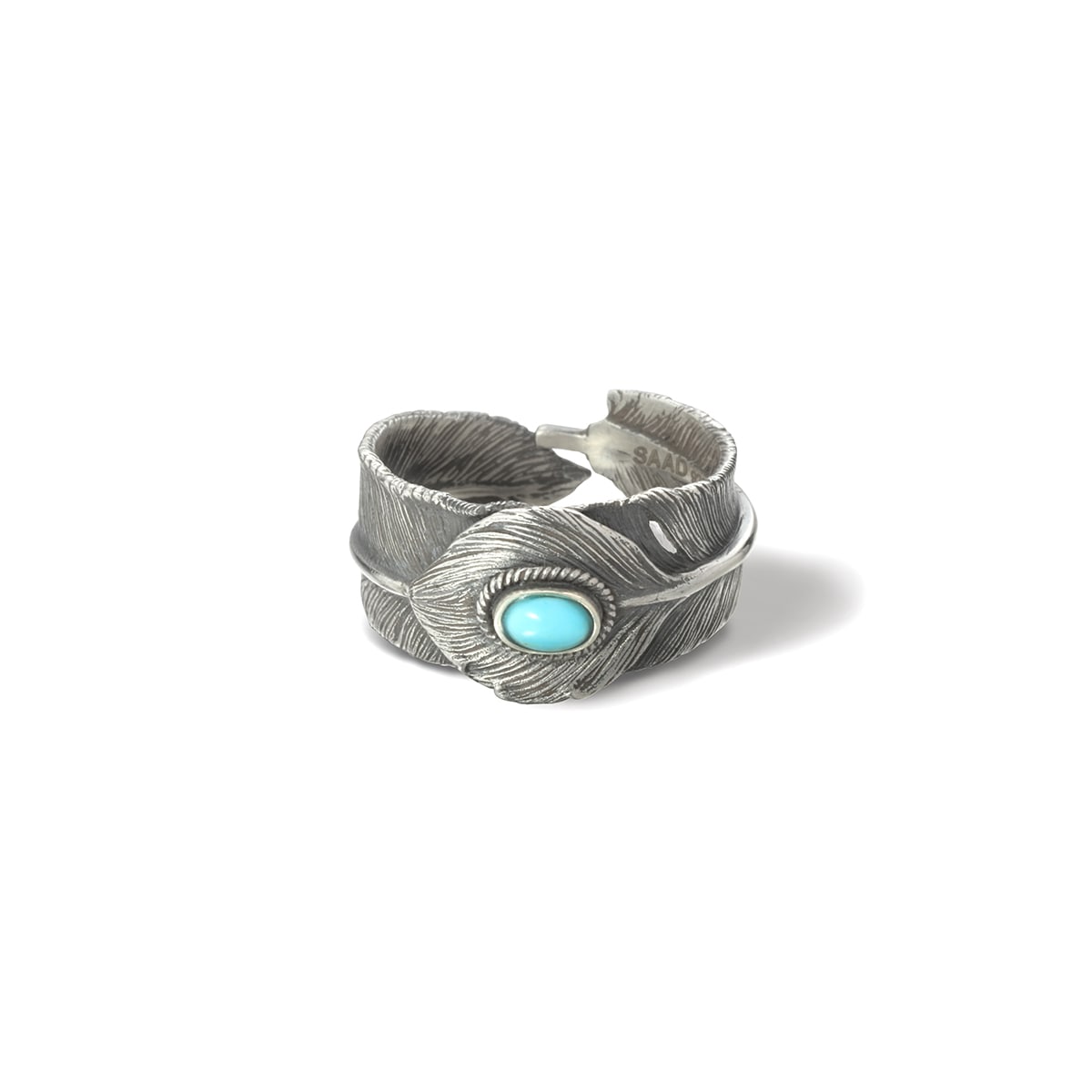 フェザーモチーフ シルバー925リング/キングマンターコイズ/オキシ