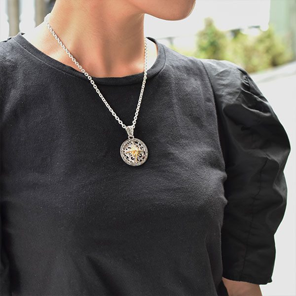 サンシンボル シルバー925ペンダントトップ ロジウムコーティング K18