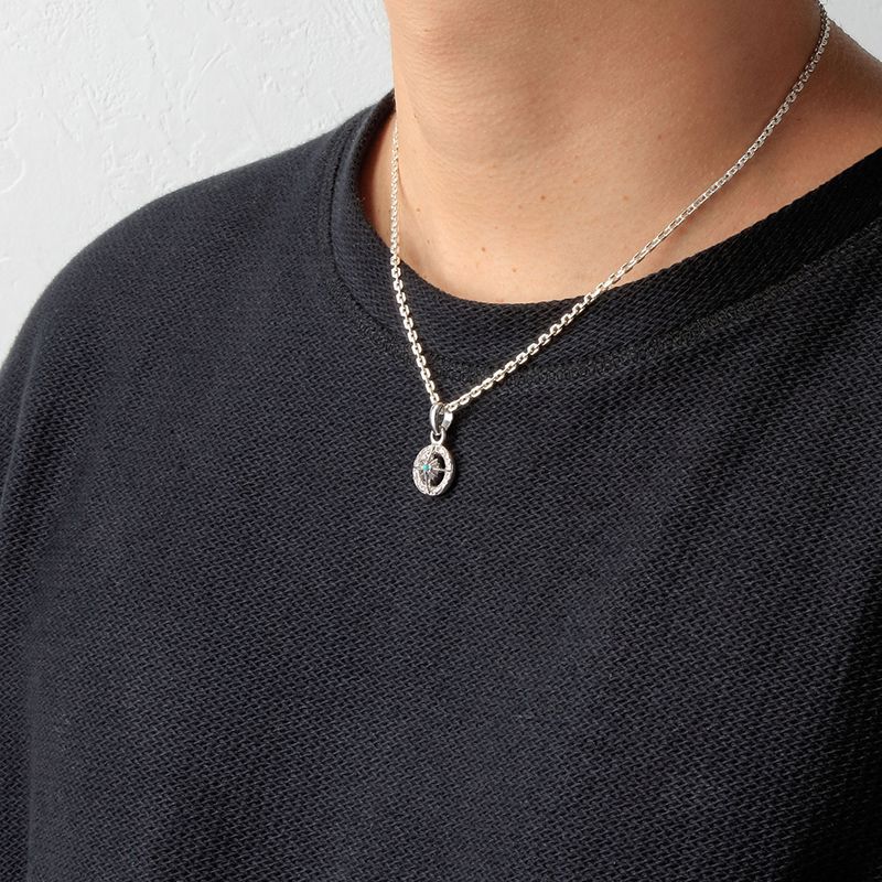 12月誕生石ターコイズ ラウンド ペンダント/サンシンボル/アラベスク