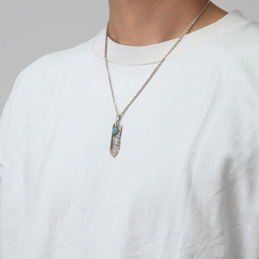 フェザー(左向き)天然石ターコイズ シルバー925 オキシダイズ