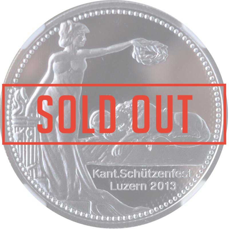 スイス 2013年 射撃祭 ルツェルン 女神と嘆きライオン 50フラン