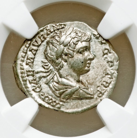 古代ローマ帝国 AD198-217 カラカラ帝 デナリウス 銀貨 NGC Ch XF 5/5