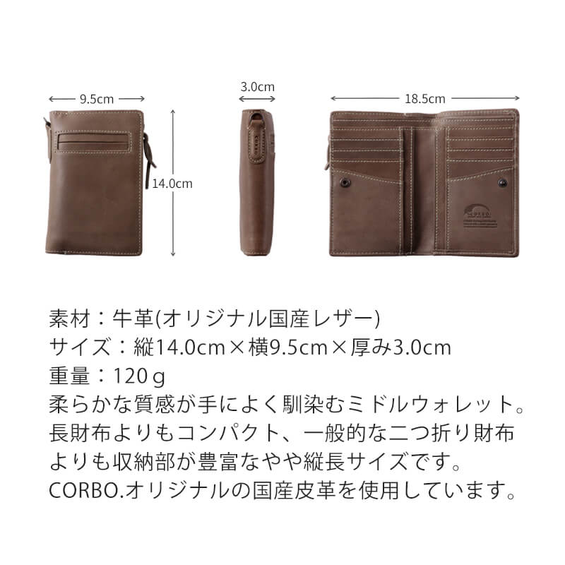 送料無料 名入れ不可】 CORBO. curious 縦型折財布 L字ファスナー