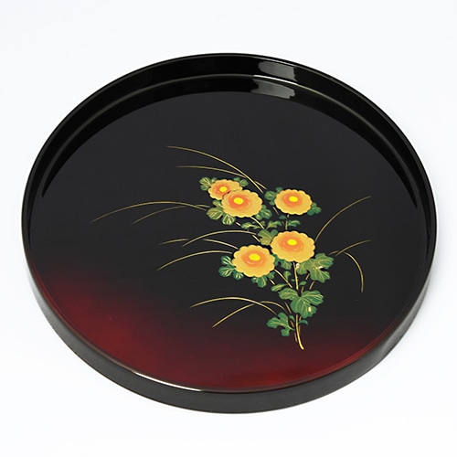 菊蒔絵丸盆｜漆器の島安【うるわしうるし】根来塗、食器、テーブル