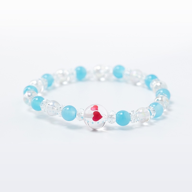 ダブルハートレディースブレスレットお守り シーブルーカルセドニー