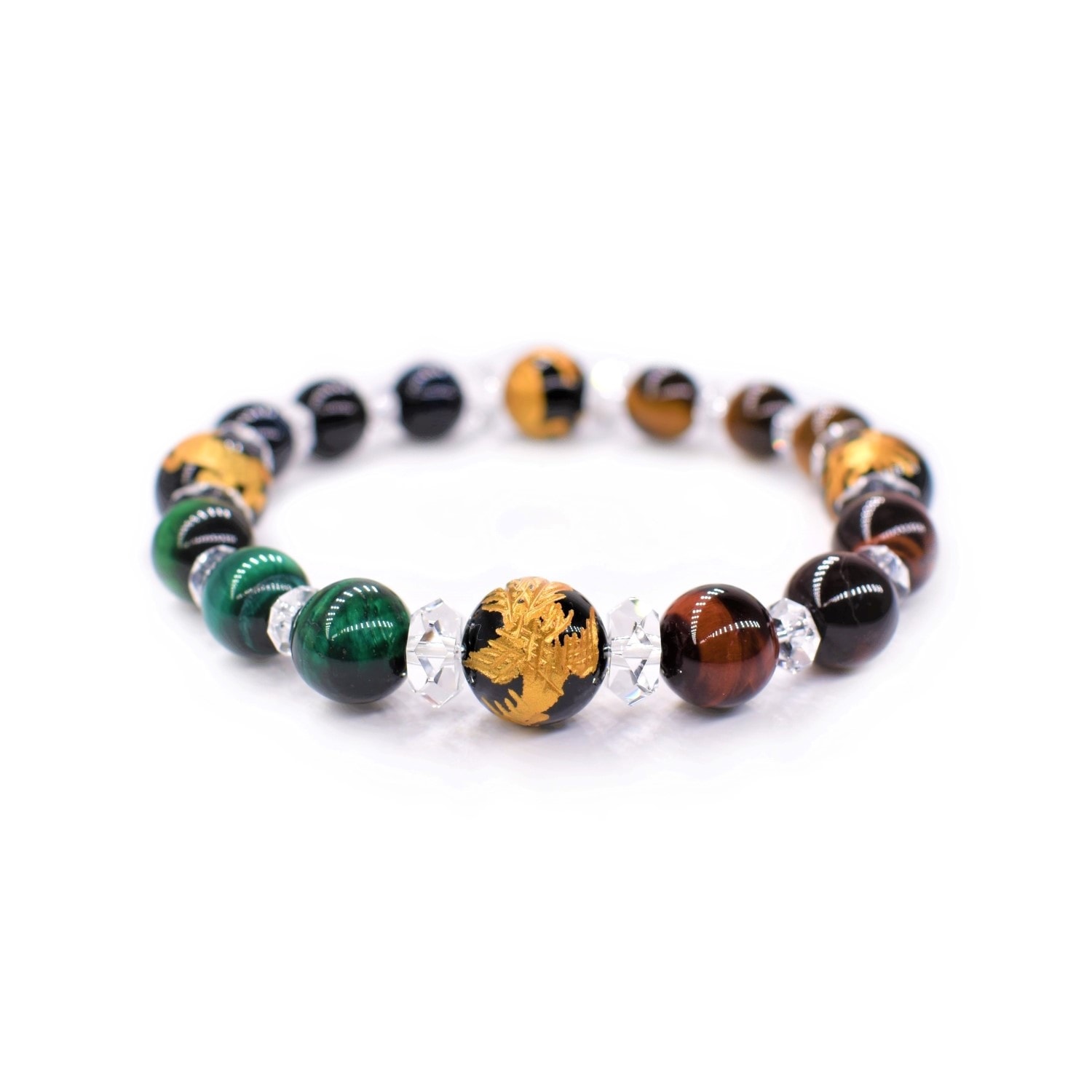 ブレスレット【タイガーアイ（四種）】□兼用□四神オニキス金彫り