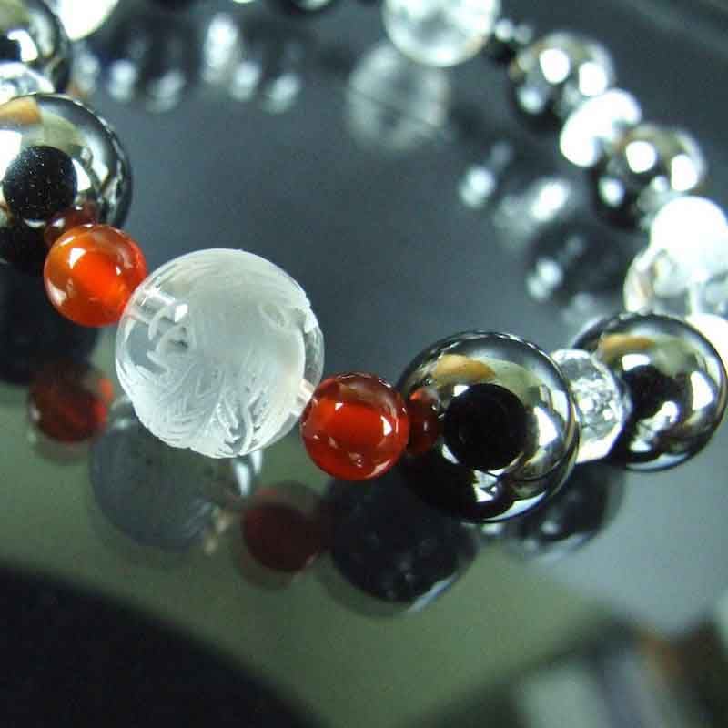 ブレスレット【ヘマタイト（磁気無し）】□メンズ□四神水晶彫り