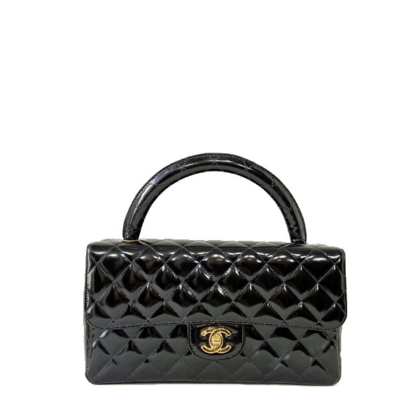 □シャネル□ 親子バッグ エナメル ハンドバッグ 親のみ ブラック