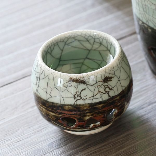 大堀相馬焼 松永窯 二重ぐい呑み(青ひび) | すべての商品 |福島県の